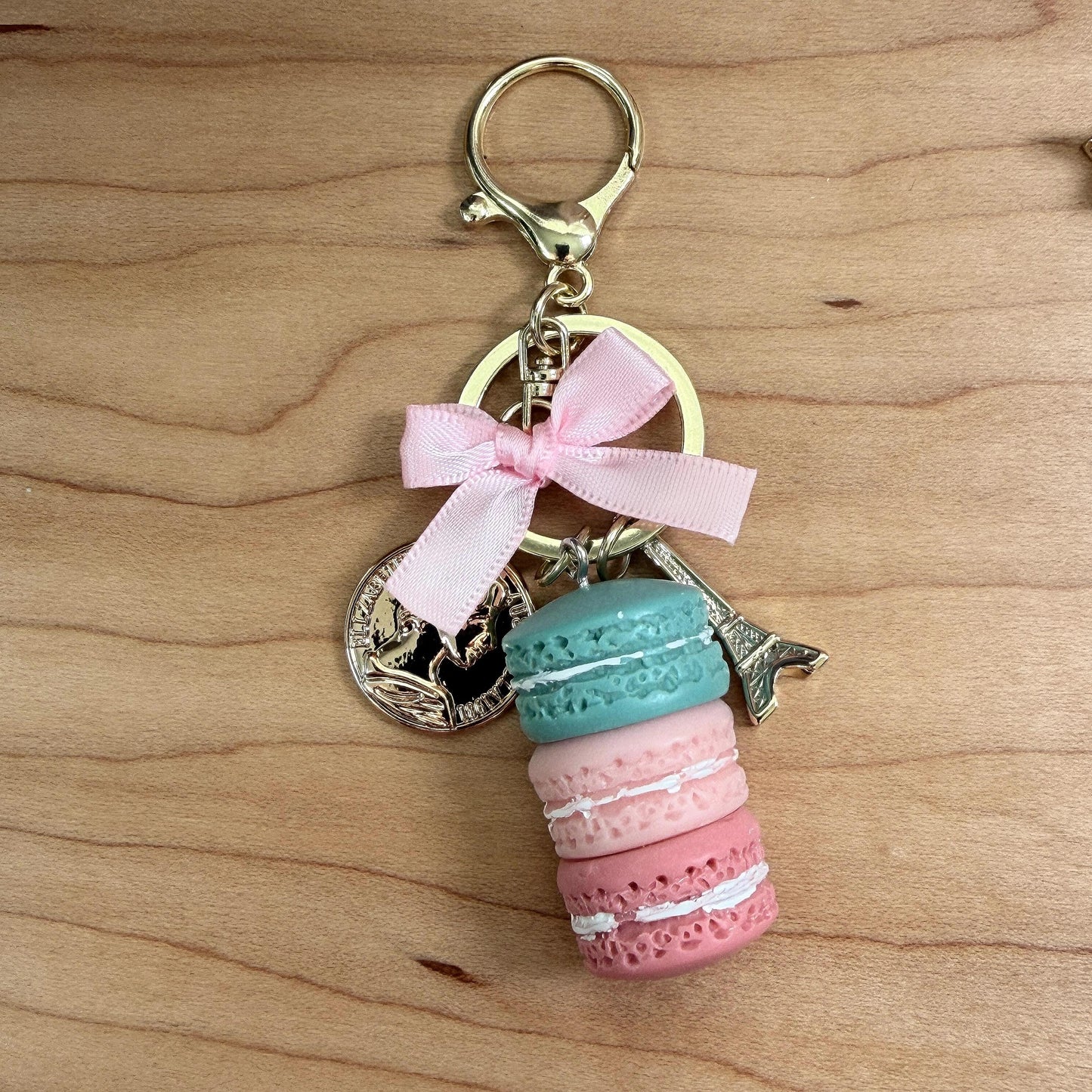 Budget Binder Charm | Macaron Keychain Accessory | Paris Planner Charm with Bow & Coin