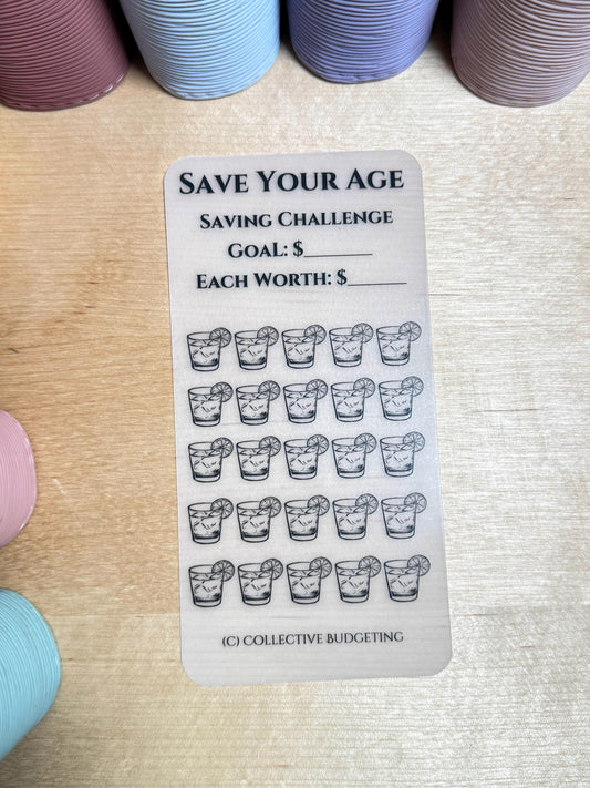 Age Like Fine Wine Savings Challenge Tracker: Save Your Age | Laminated Vellum