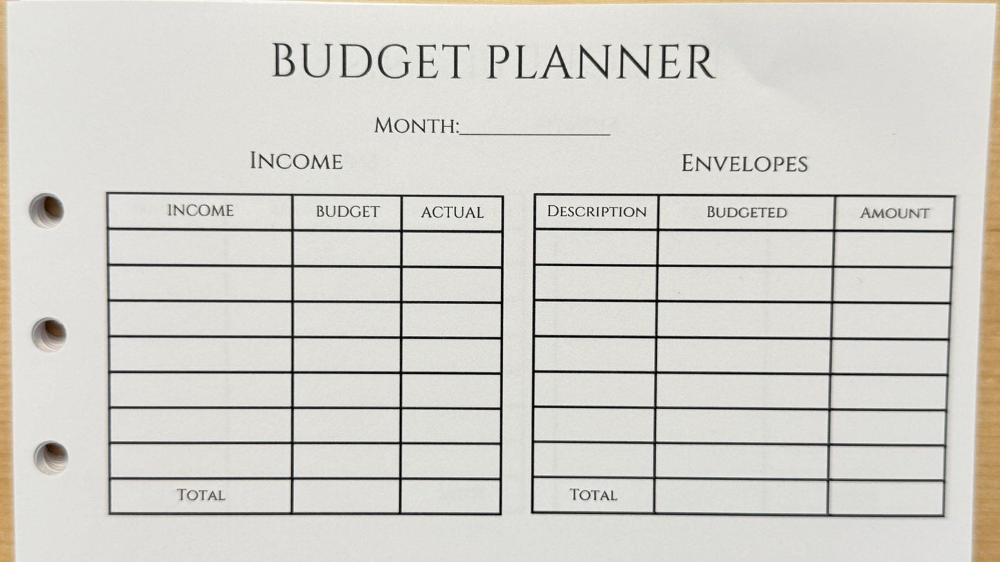 A5 Budget Planner Insert: Monthly Income & Savings Tracker