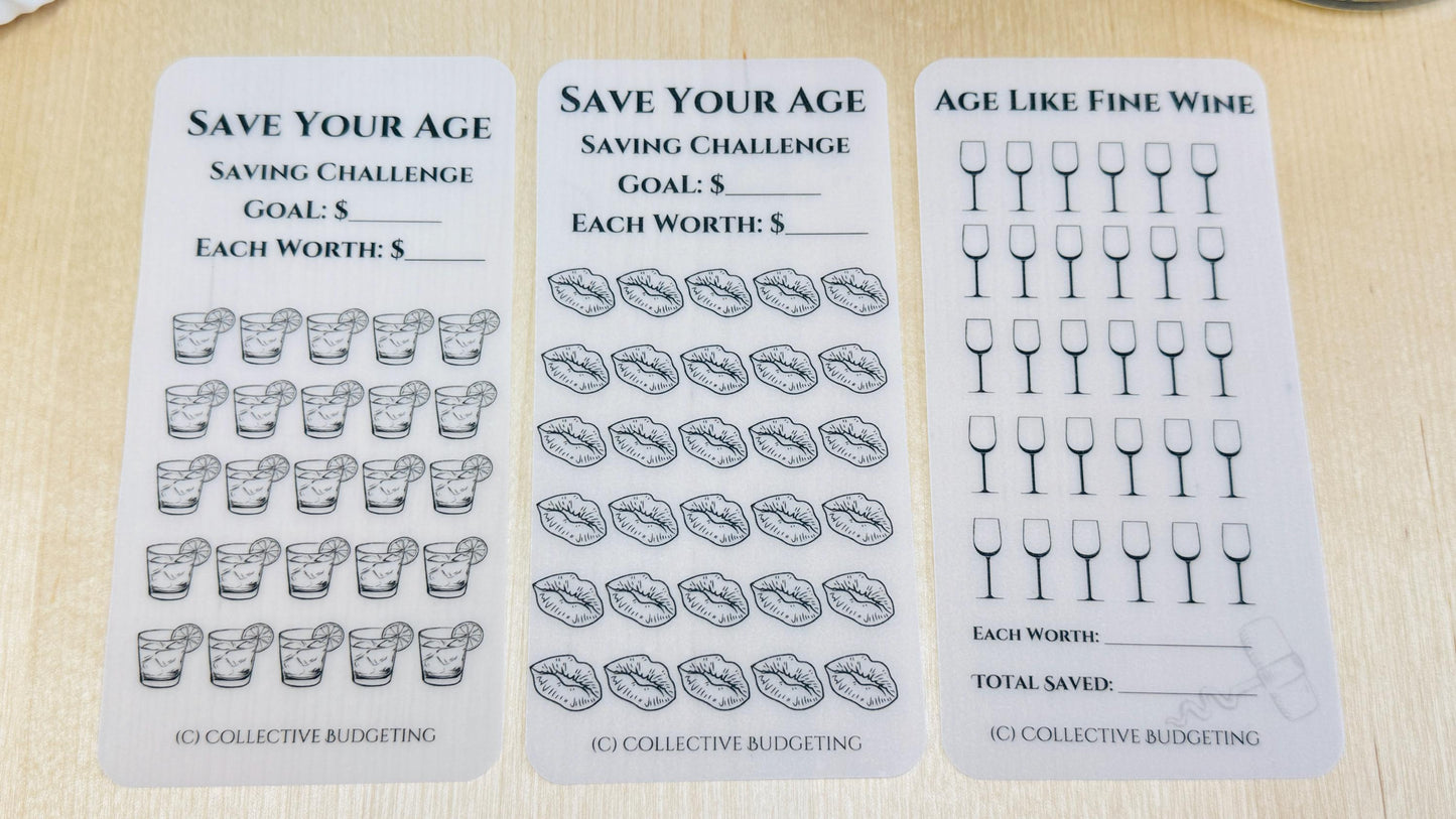 Save Your Age Laminated Savings Challenge | Age Like Fine Wine | Save Your Age Designs on Vellum for Budget Binders and Cash Saving