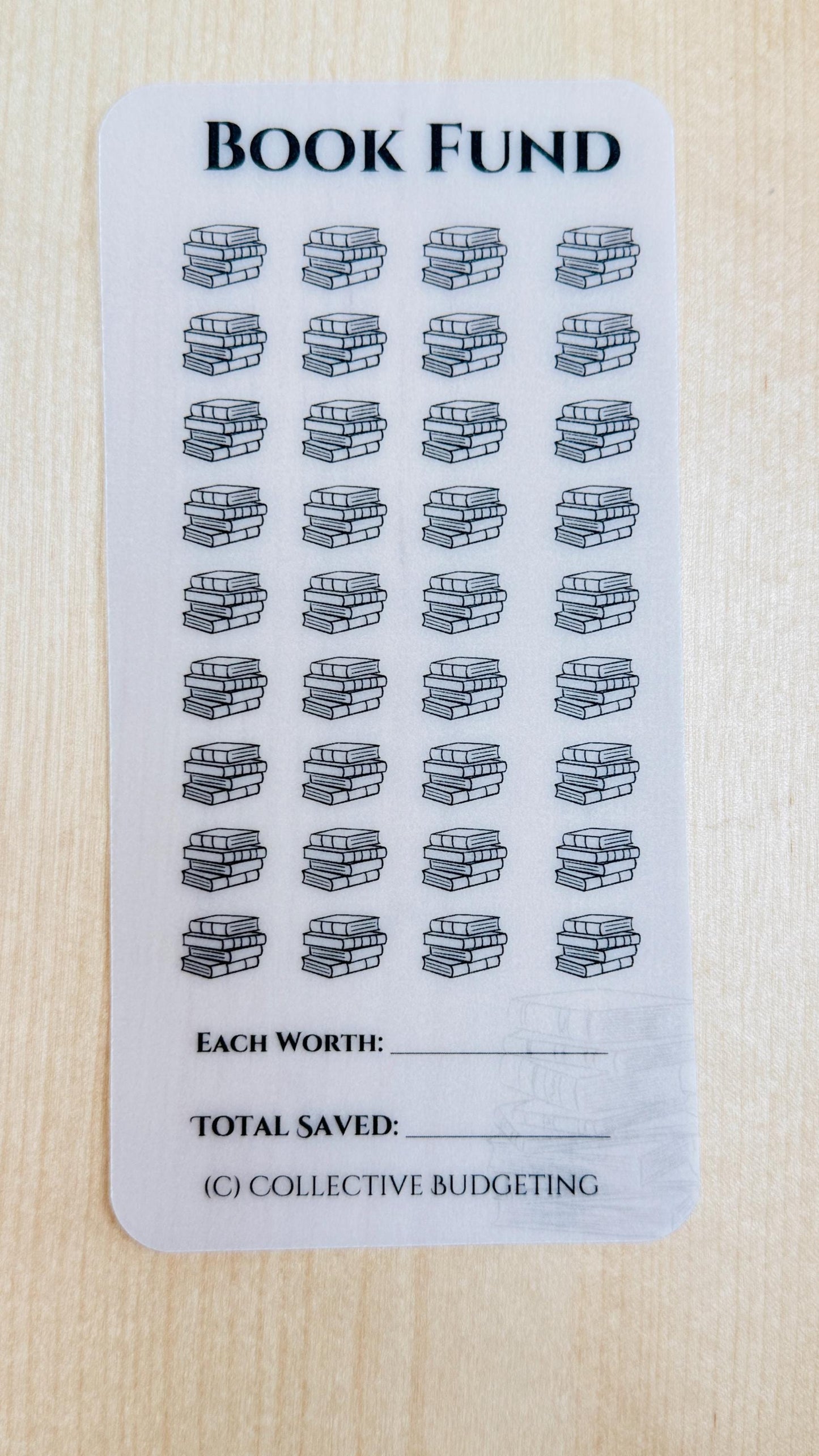 up close view of single Book Fund Savings Challenge Card | Laminated Vellum Cash Tracker for Readers and Budget Binders