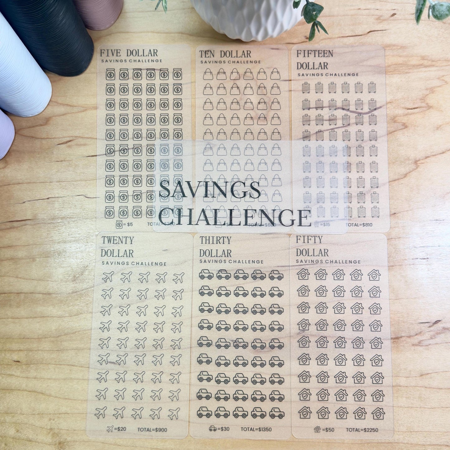 Savings Challenge Cards Set | A6 | Laminated Cash Stuffing Budget Binder Insert | Reusable Savings Tracker