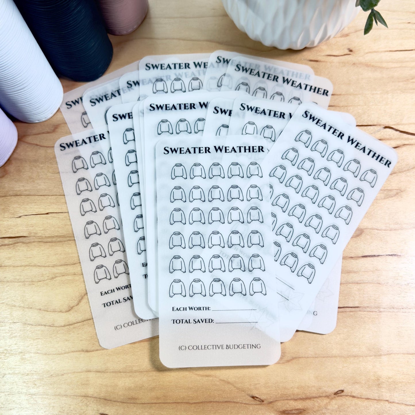 Sweater Weather Savings Challenge | Laminated Budget Tracker Card | Cash Stuffing Envelope Insert | Reusable