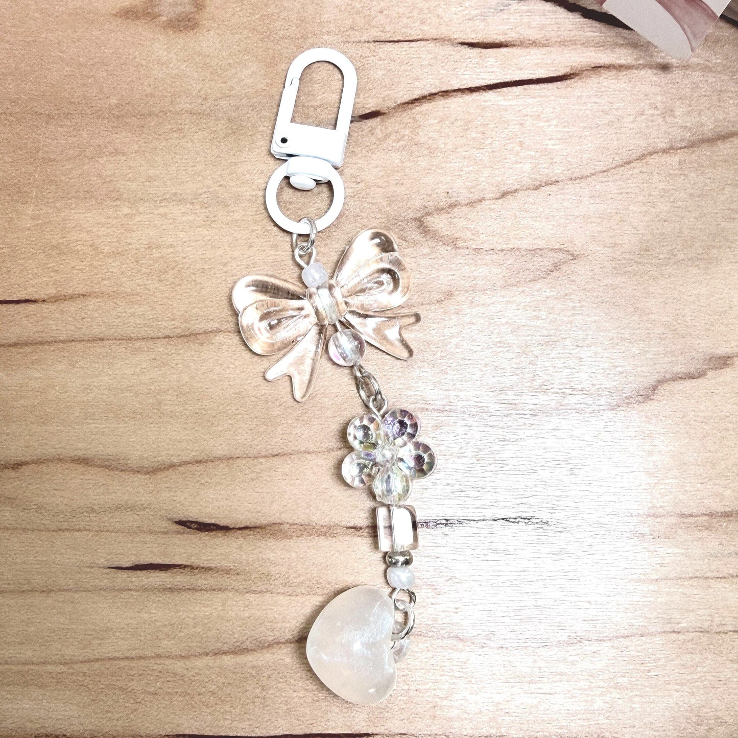 Binder Charm | Bow & Flower Planner Keychain | Heart or Pom-Pom Accessory |