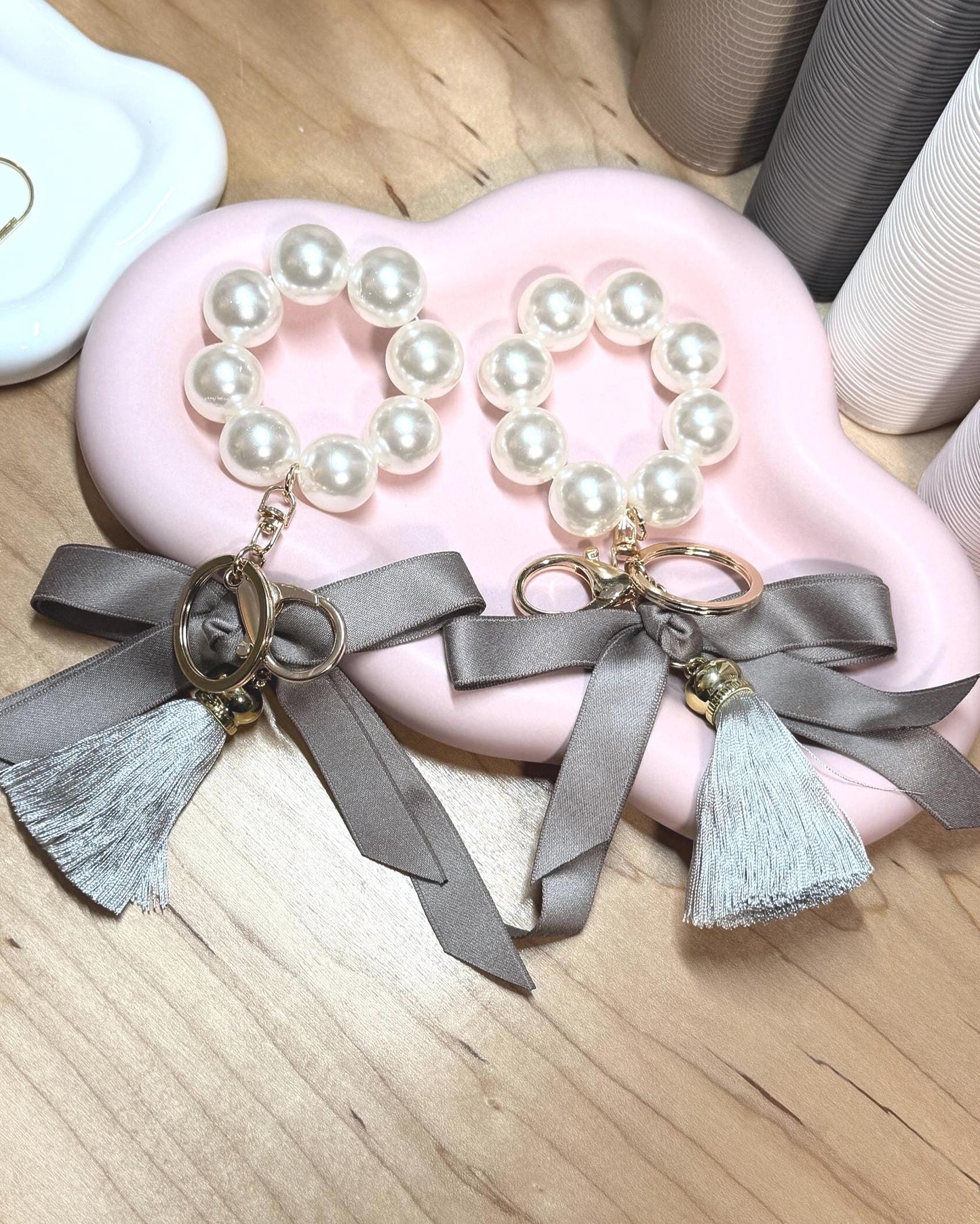 Pearl Bracelet Keychain | Ribbon Tassel Planner Charm