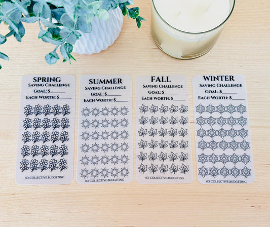 Seasonal Savings Challenge Tracker: Spring, Summer, Fall & Winter | Laminated Vellum