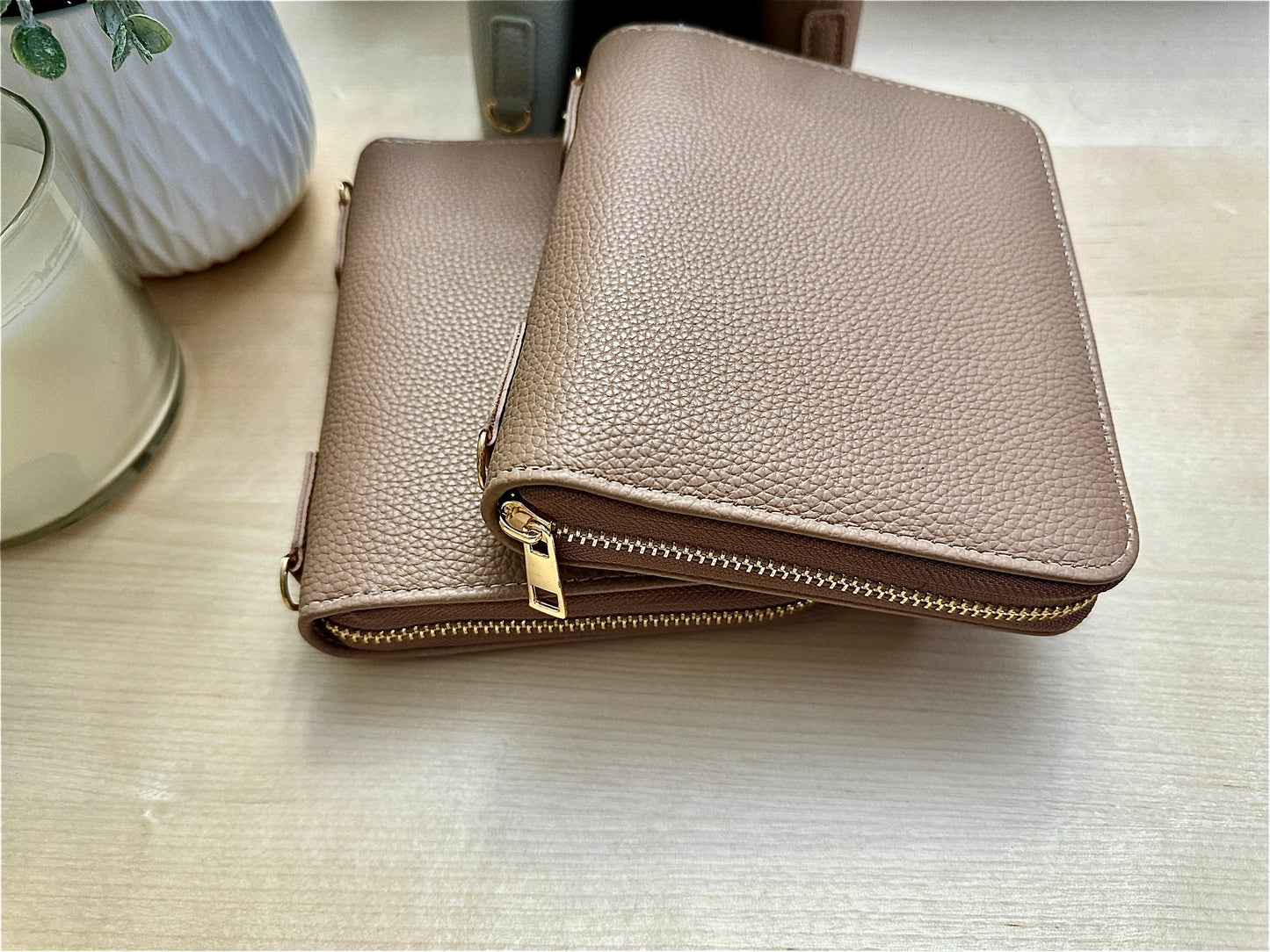 A7 Oversized Litchi Pebble Budget Wallet Binder: Zipper Closure & Card Slots | Cash Stuffing