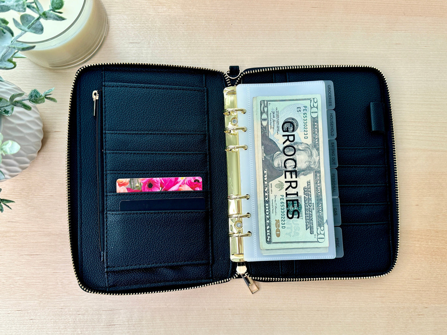 A6 Lizard Print Budget Binder Wallet: Zippered Cash Envelope Organizer