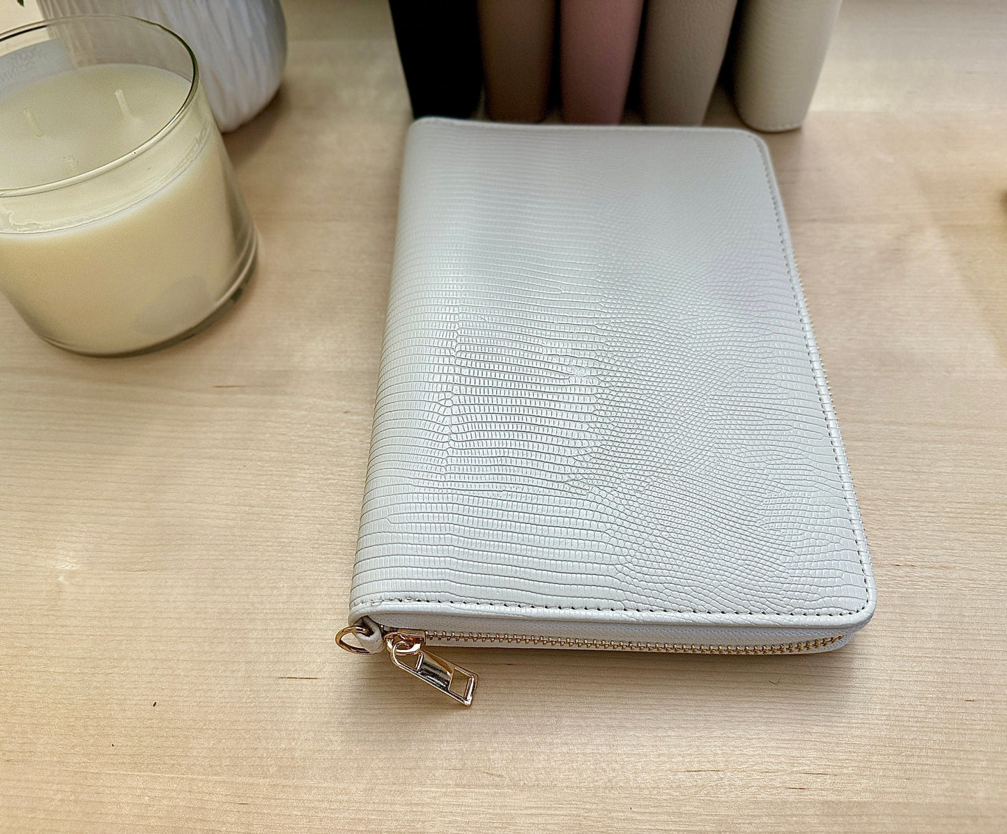 A6 Lizard Print Budget Binder Wallet: Zippered Cash Envelope Organizer