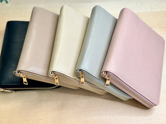 A6 Lizard Print Budget Binder Wallet: Zippered Cash Envelope Organizer