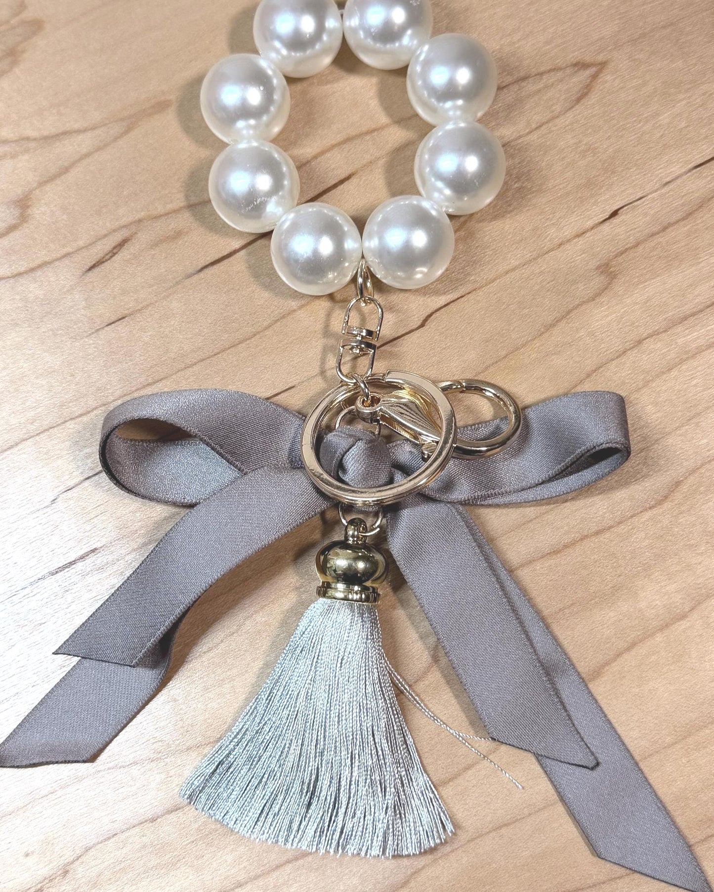 Faux Pearl Bracelet Keychain | Ribbon Tassel Planner Charm