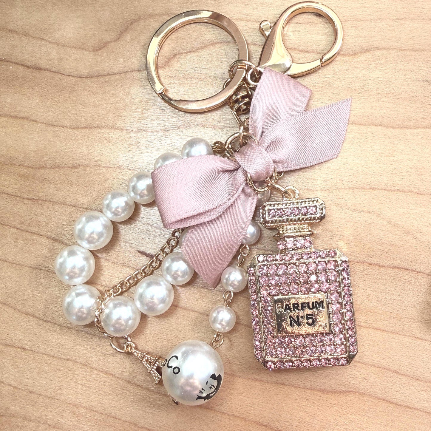 Coco Perfume Bottle Binder Charm: Pearl Bow Keychain | Budget Binder Accessory | 4 Styles