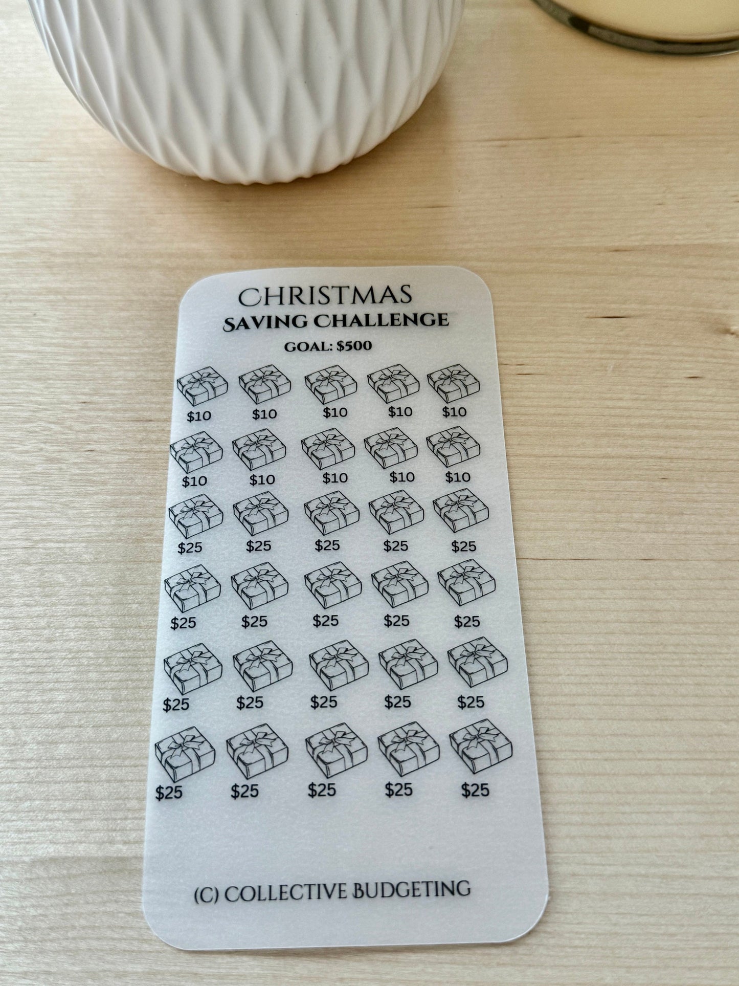Christmas Savings Challenge Tracker: Gifts, Food & Holiday Fun | Laminated Vellum