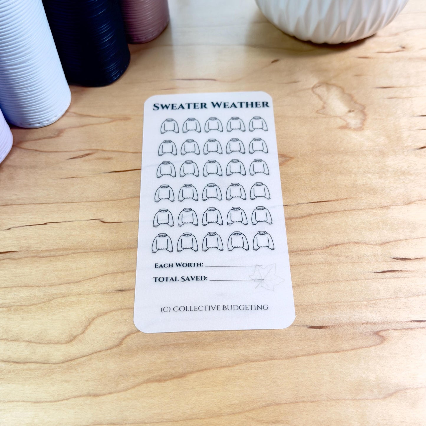 Sweater Weather Savings Challenge | Laminated Budget Tracker Card | Cash Stuffing Envelope Insert | Reusable