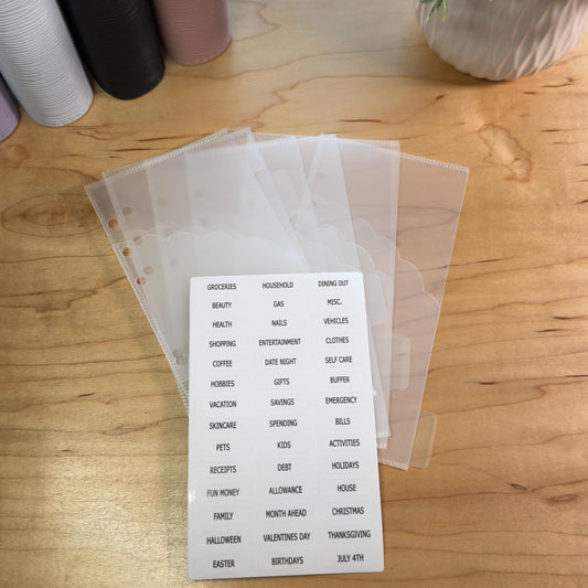 A6 Scalloped Pocket Envelopes | 2-Pocket Binder Inserts | Clear • White • Pink | Reinforced Edges | Cash Stuffing |