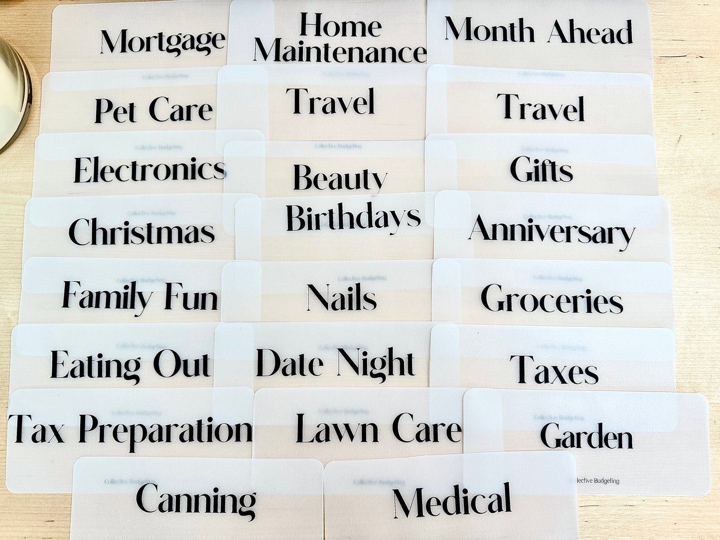 Cash Envelope Placeholders: Laminated Vellum  Budgeting Inserts