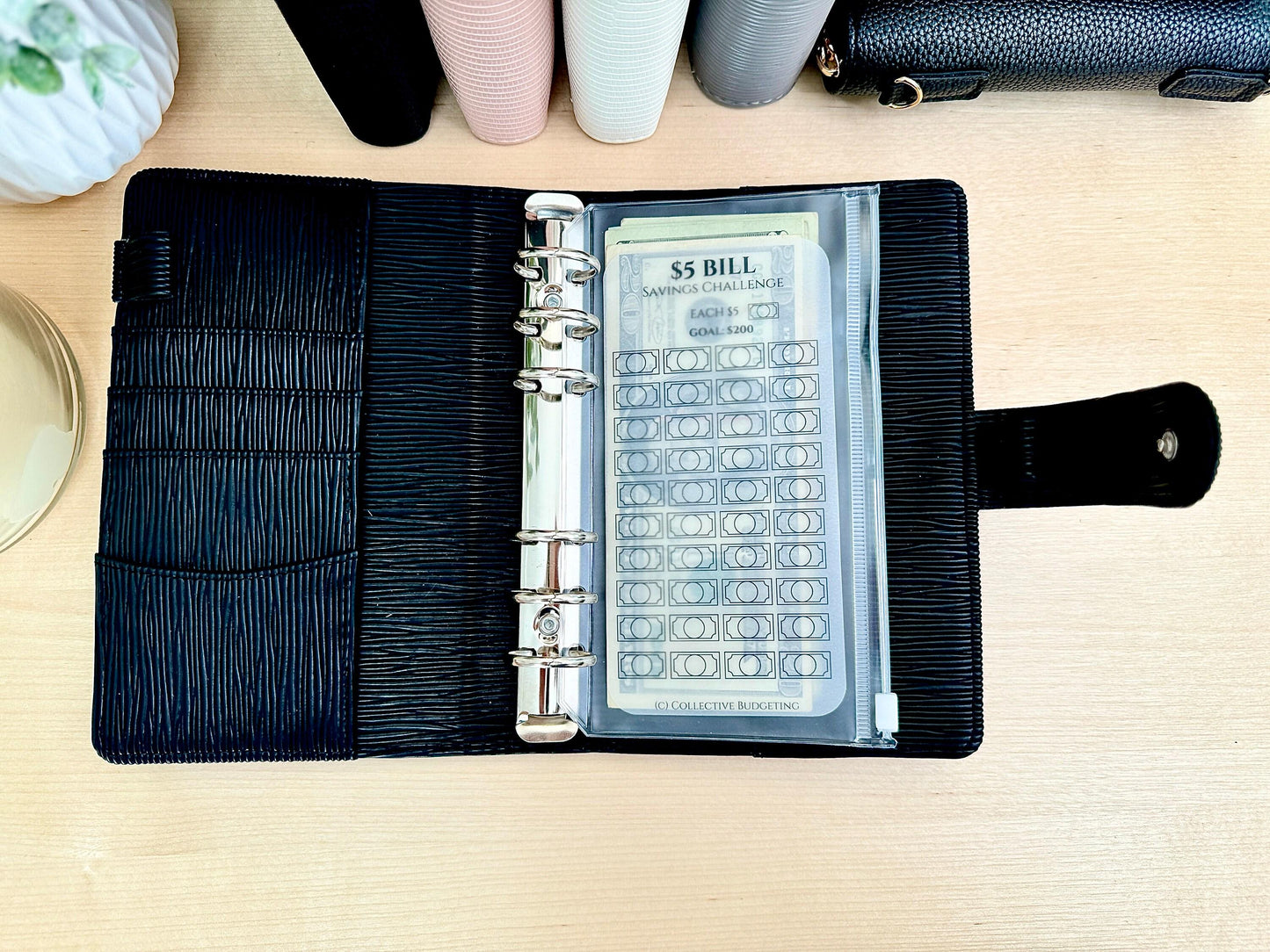 Reusable Savings Challenge Tracker: Laminated Vellum, $1K, $5, $10 & $20 Bill Challenges