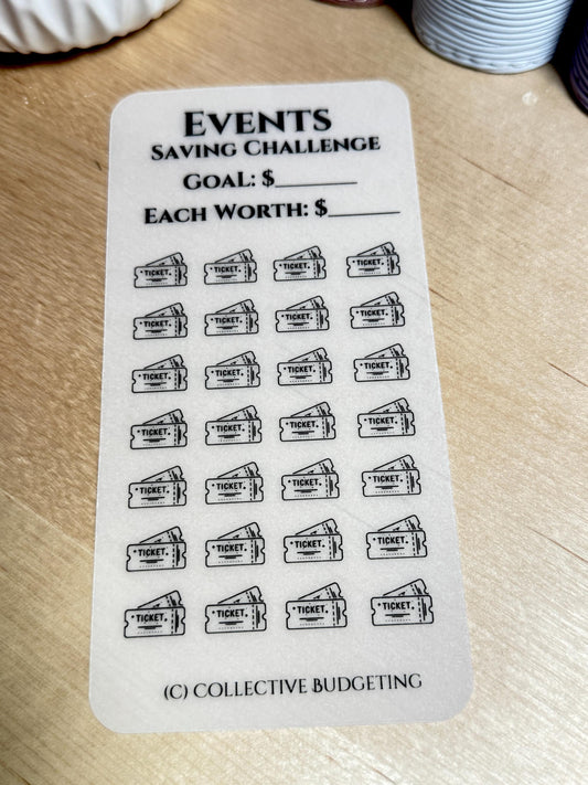 Event Fund Savings Challenge, Matte Laminated Vellum Tracker,  Budgeting Special Plans, Tickets, and Celebrations