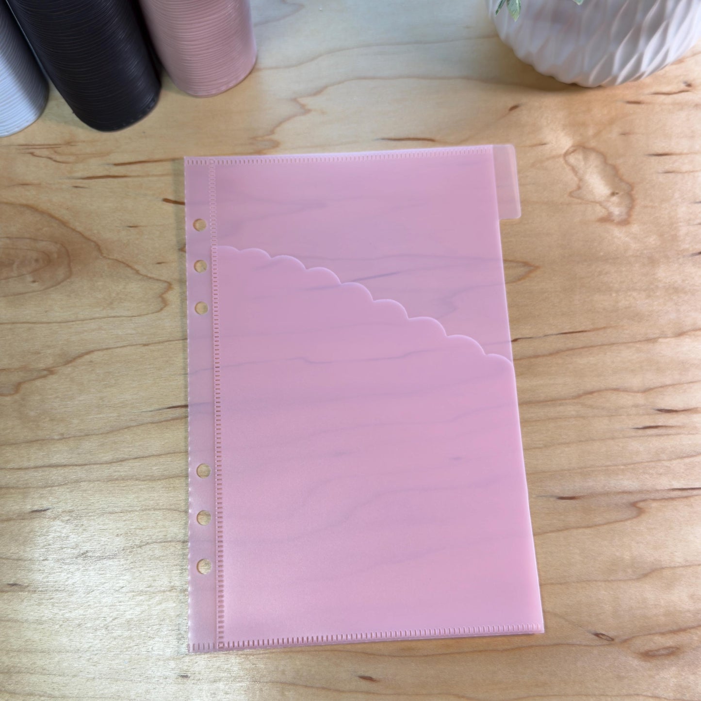 A5 Scalloped Pocket Envelopes | 2-Pocket Binder Inserts | Set of 6 + Labels | Clear • Pink • White |