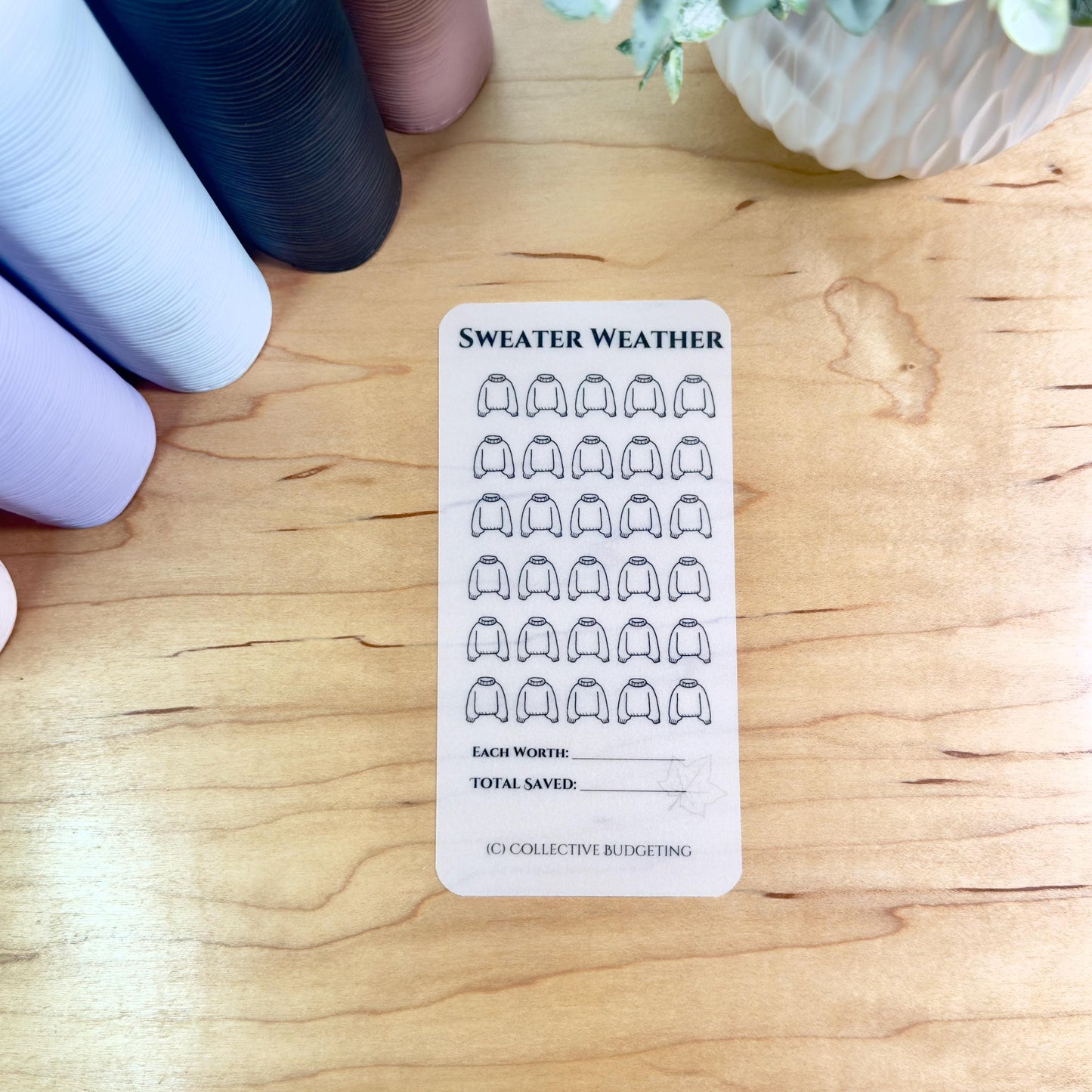 Sweater Weather Savings Challenge | Laminated Budget Tracker Card | Cash Stuffing Envelope Insert | Reusable