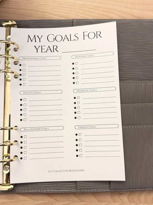 A5 Yearly Goals Planning Insert | Tracker | Cash Stuffing Budget Binder Tool