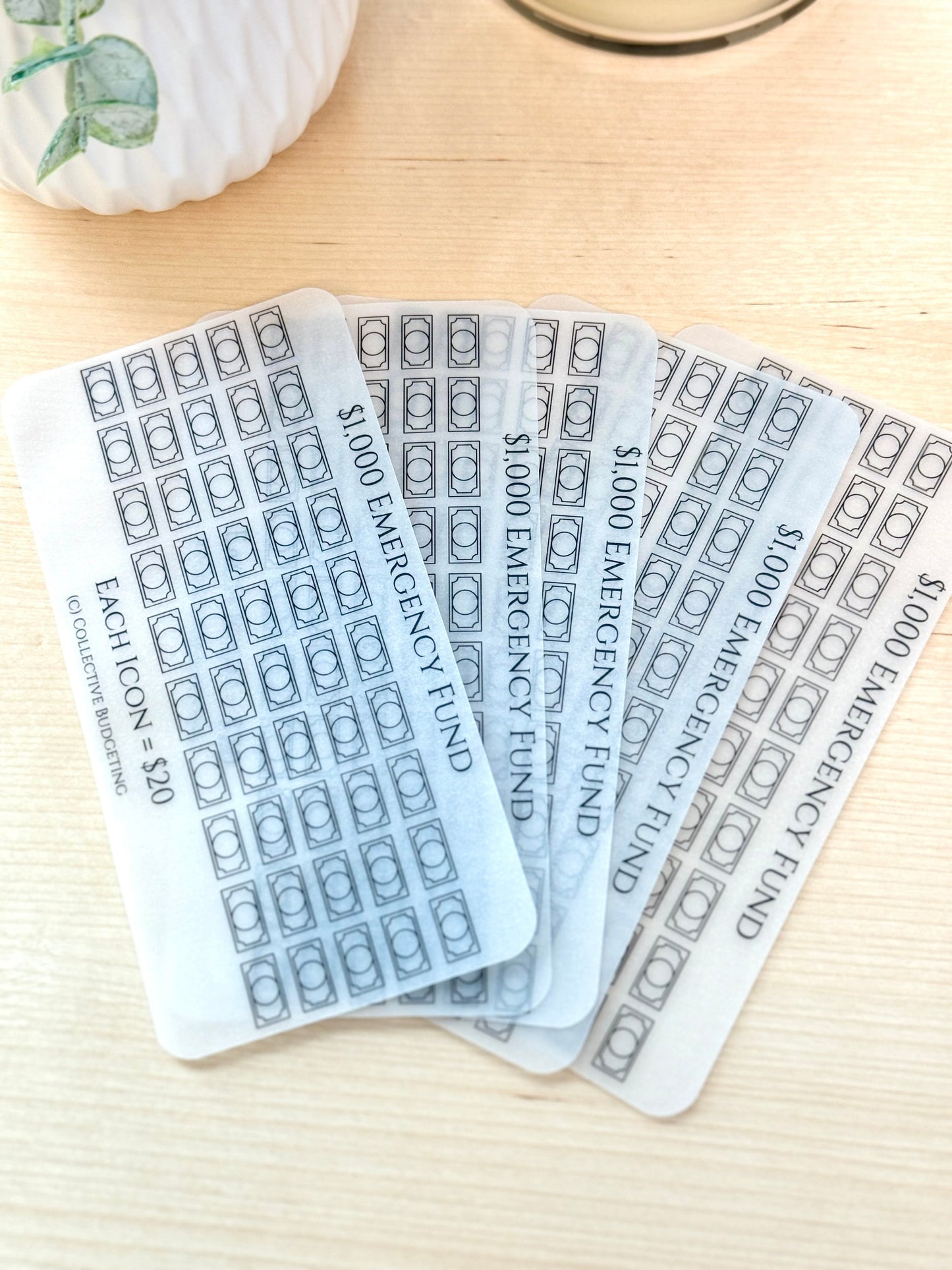 Reusable Savings Challenge Tracker: Laminated Vellum, $1K, $5, $10 & $20 Bill Challenges