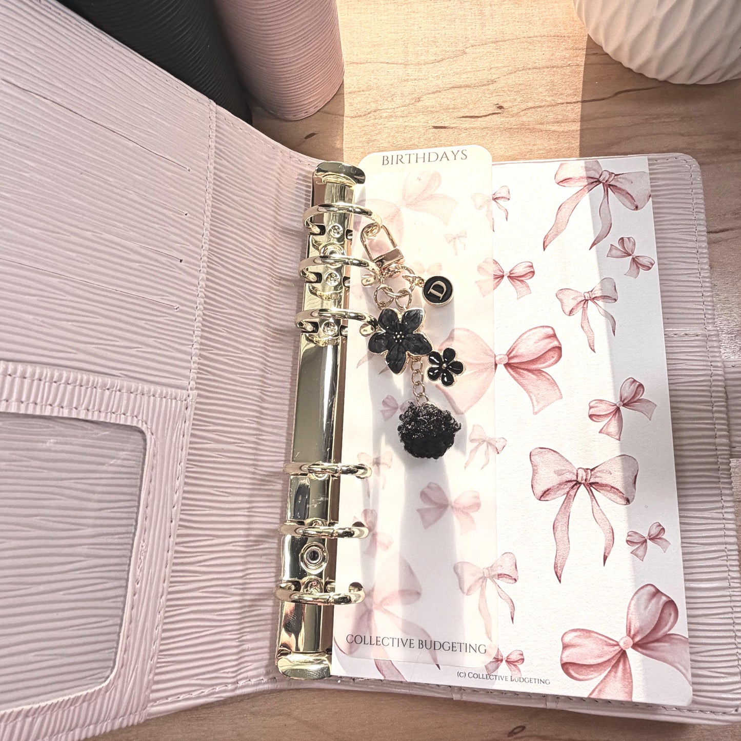 Binder Charm | Bow & Flower Planner Keychain | Heart or Pom-Pom Accessory |