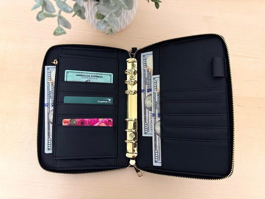 Pebble Litchi A6 Budget Zipper Wallet/Binder: Cash Stuffing Organizer