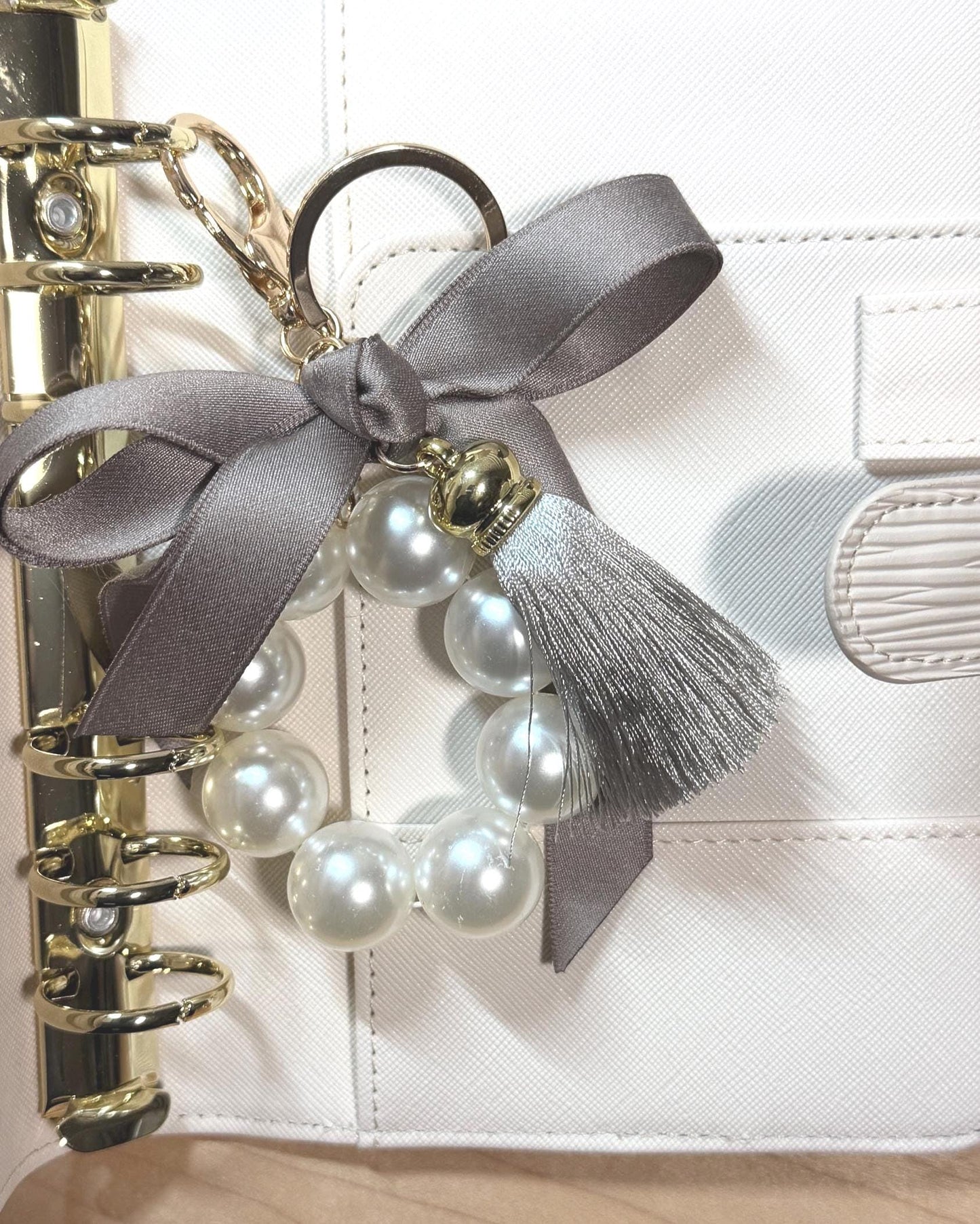 Faux Pearl Bracelet Keychain | Ribbon Tassel Planner Charm