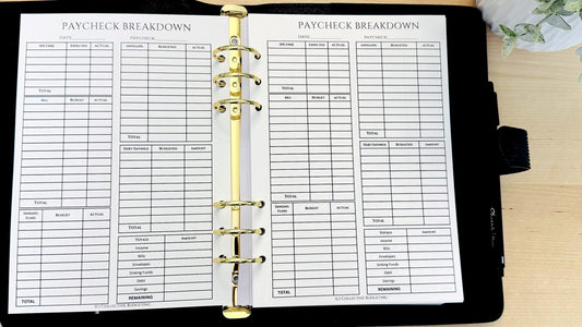 A5 Paycheck Breakdown Budget Insert: Double-Sided Cash Envelope Tracker