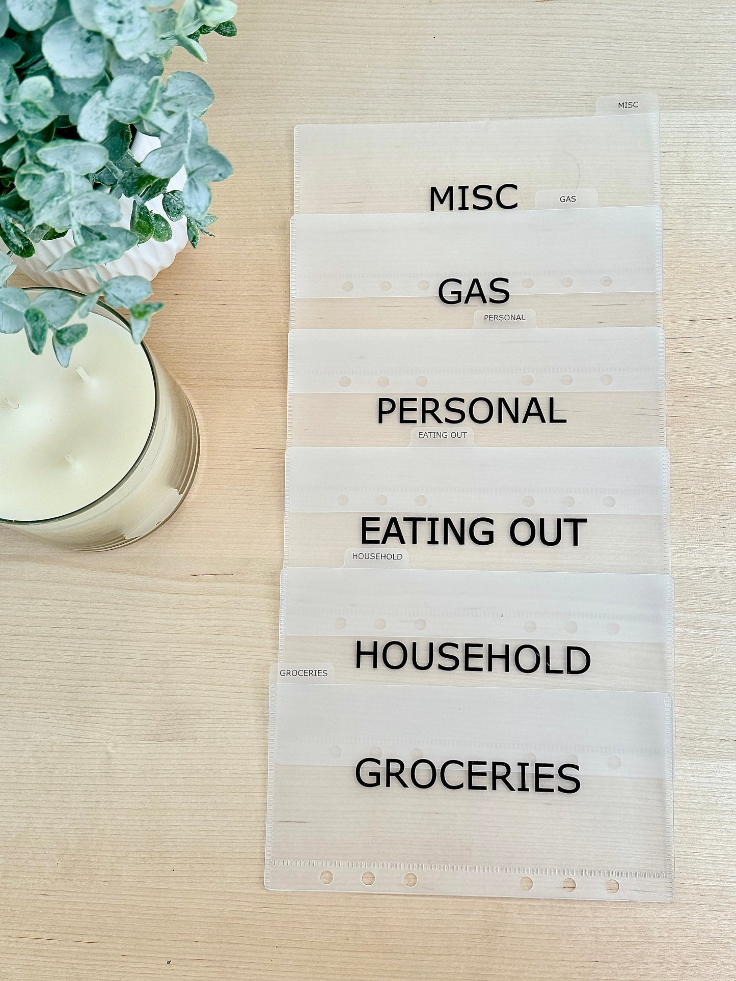 A6/A7 Vellum Cash Envelopes with Tabs: Budget Binder Inserts