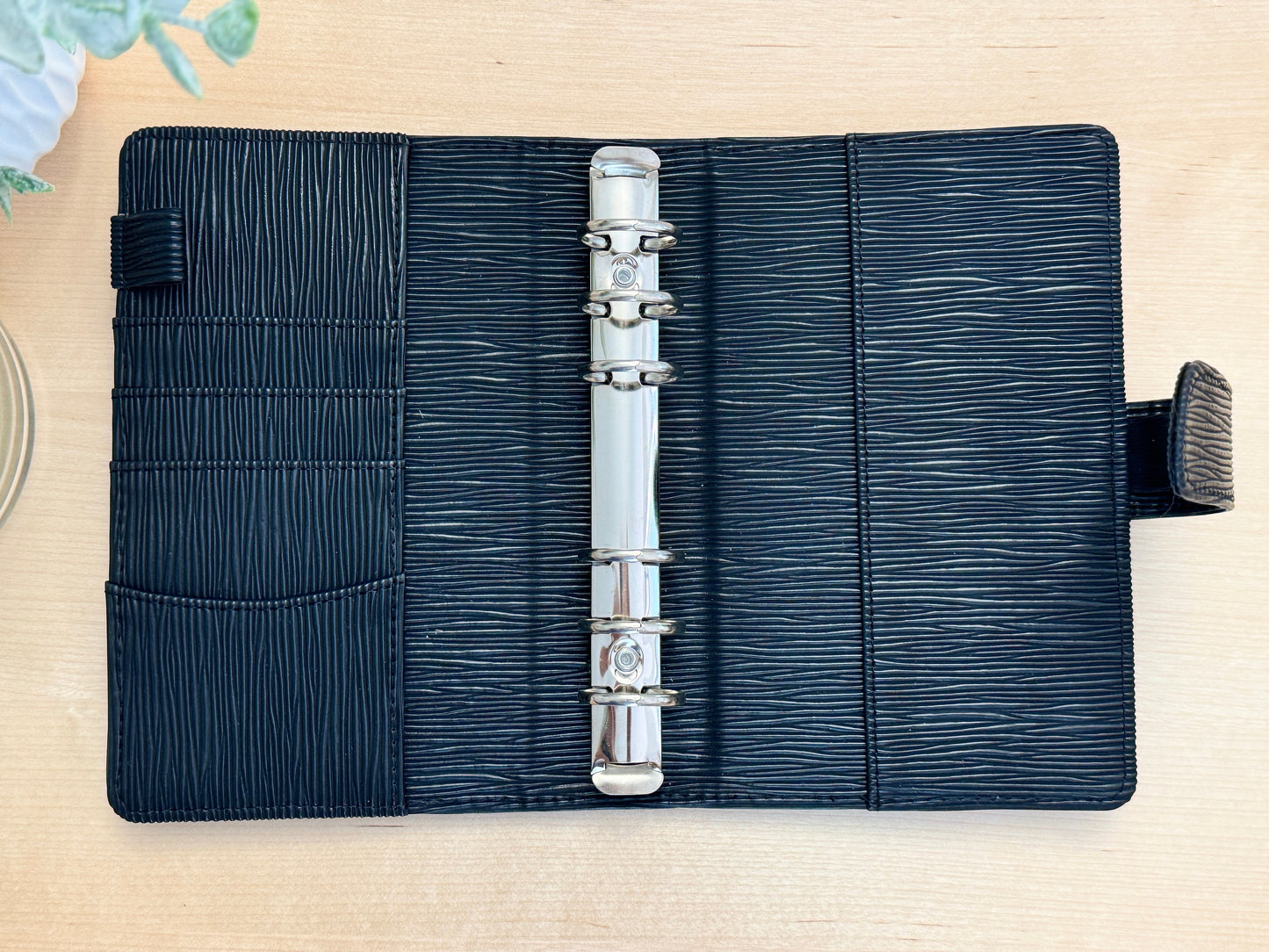 A6 Epi Saffiano Budget Binder: Silver Rings, Card Slots & Pen Loop | Cash Envelope System