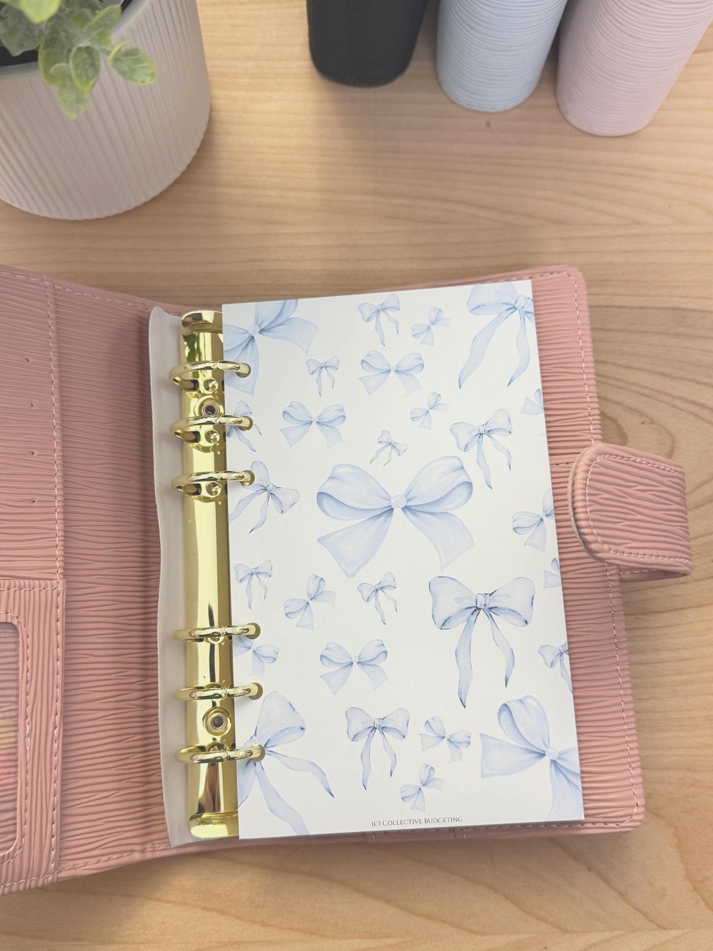 Blue Bow Budget Binder Dashboard: Decorative Cover Insert | A5 A6 Cash Envelope Binder