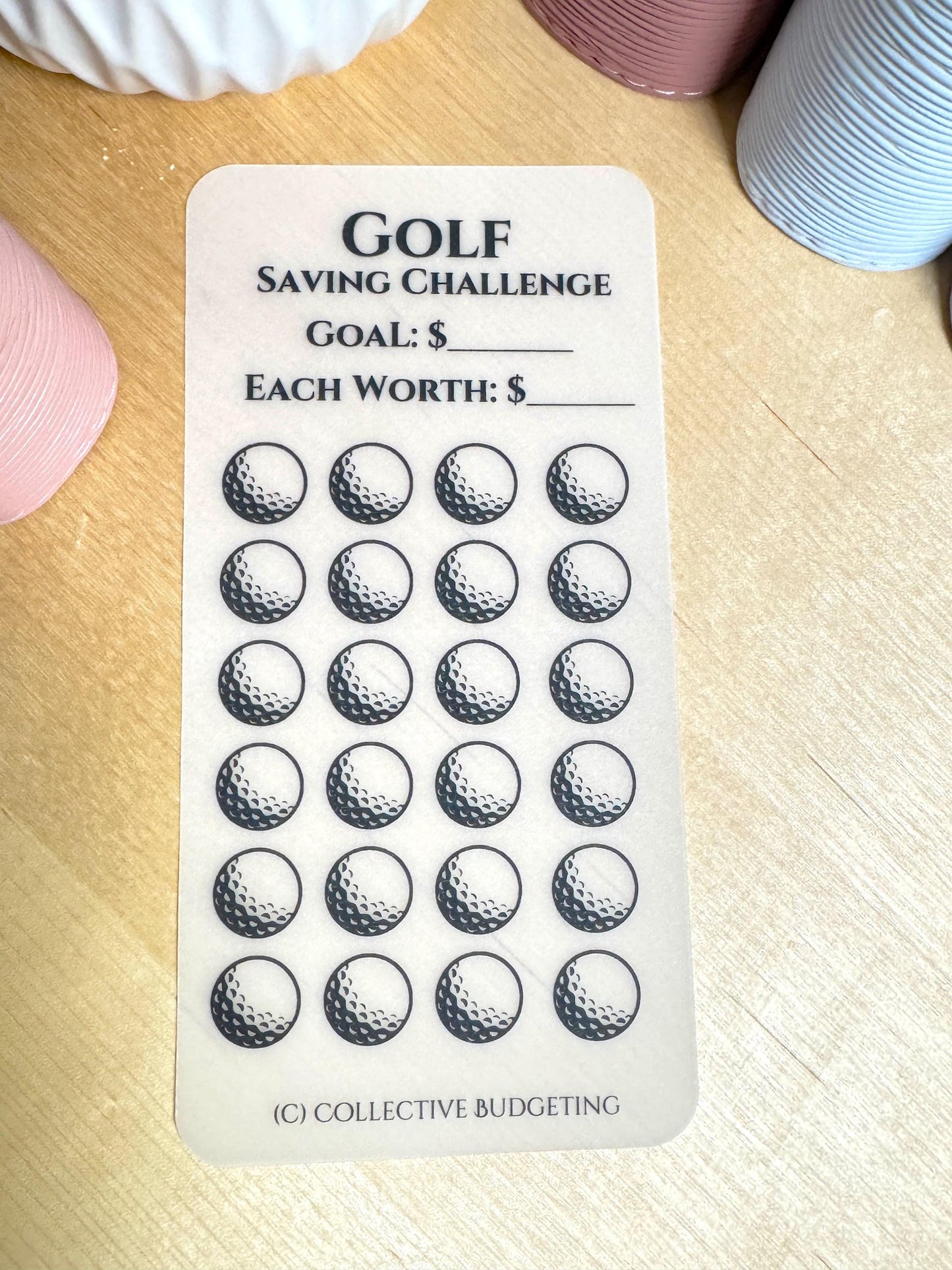 Golf Savings Challenge: Cash Budget Laminated Vellum Tracker