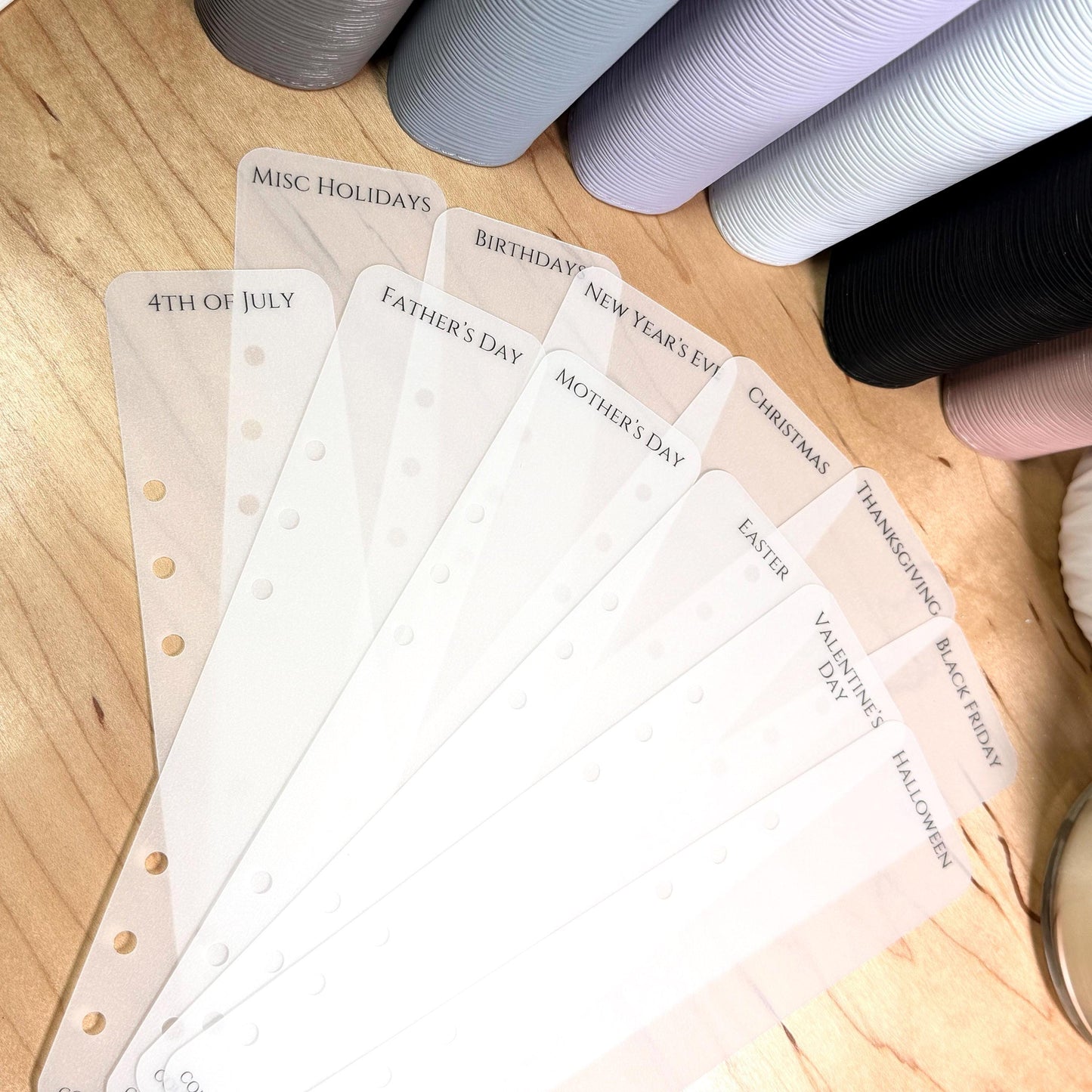 A5 A6 Budget Binder Dividers – Matte Vellum Holiday & Birthday Cash Stuffing Bookmark Tabs