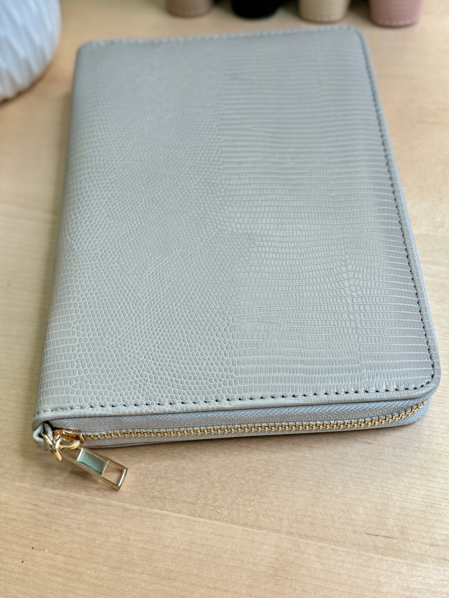 A6 Lizard Print Budget Binder Wallet: Zippered Cash Envelope Organizer