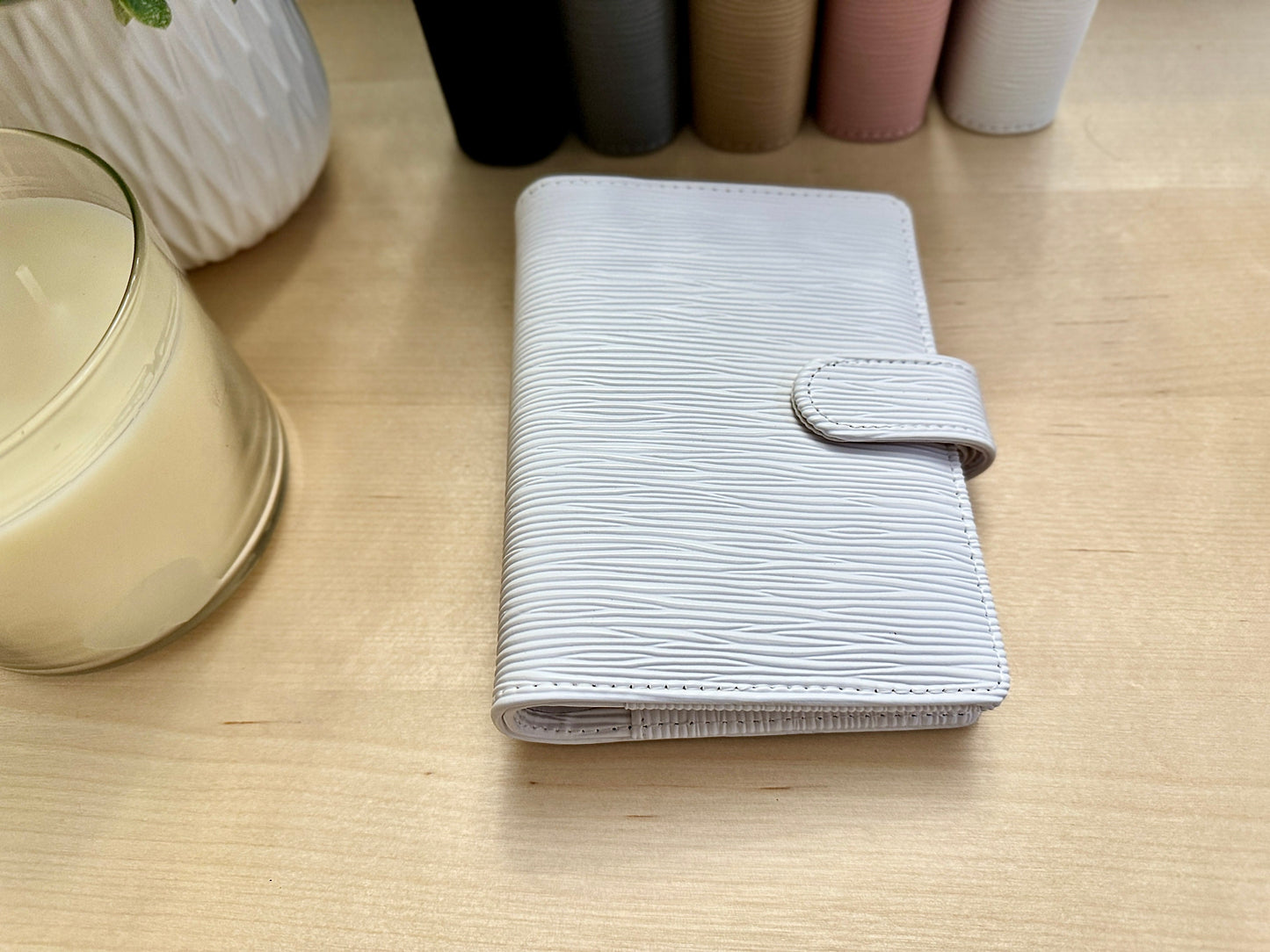 A7 Saffiano Budget Binder Wallet: Buckle Closure, Cash Envelope Organizer