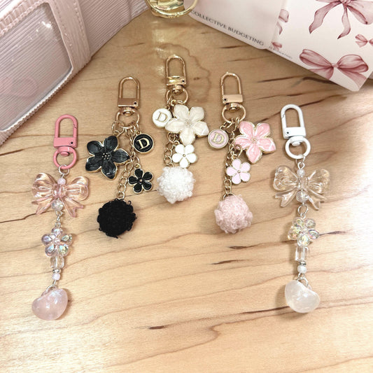 Binder Charm | Bow & Flower Planner Keychain | Heart or Pom-Pom Accessory |