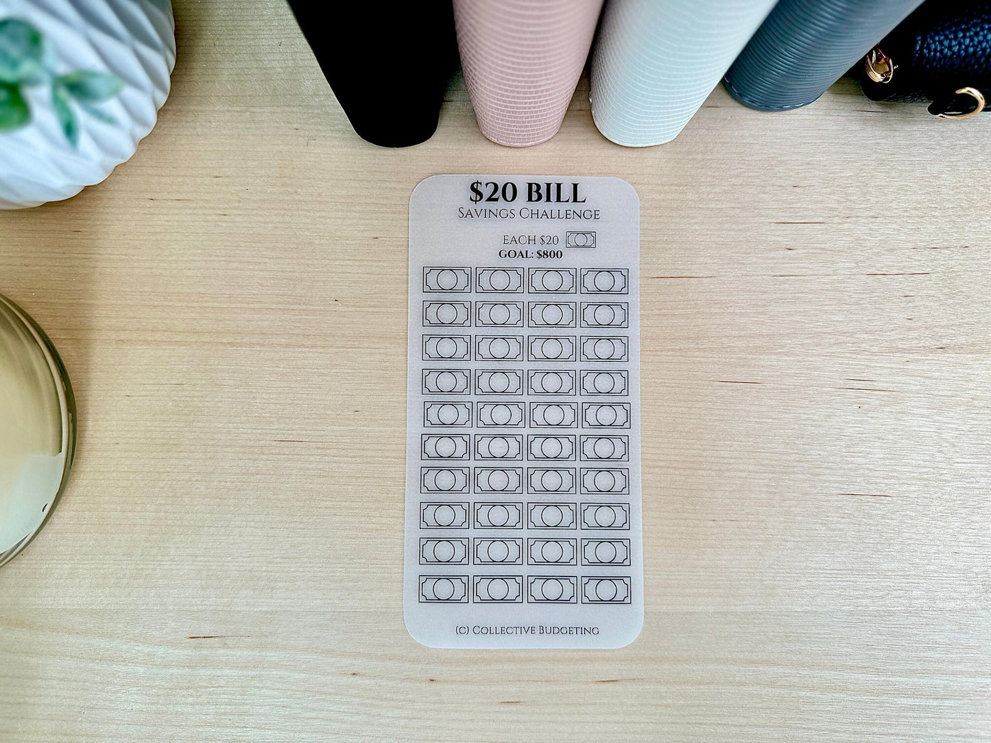 Reusable Savings Challenge Tracker: Laminated Vellum, $1K, $5, $10 & $20 Bill Challenges