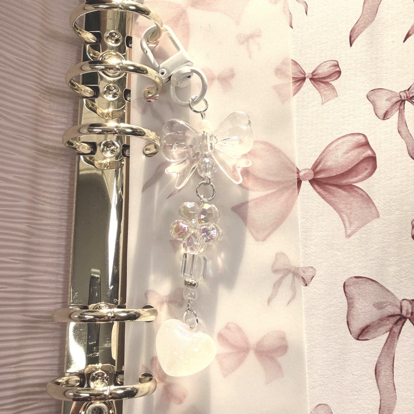 Binder Charm | Bow & Flower Planner Keychain | Heart or Pom-Pom Accessory |