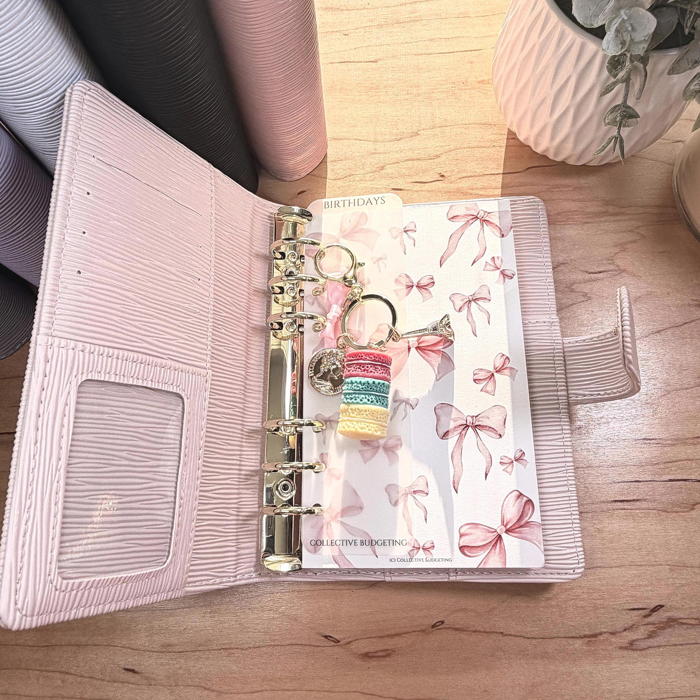 Budget Binder Charm | Macaron Keychain Accessory | Paris Planner Charm with Bow & Coin