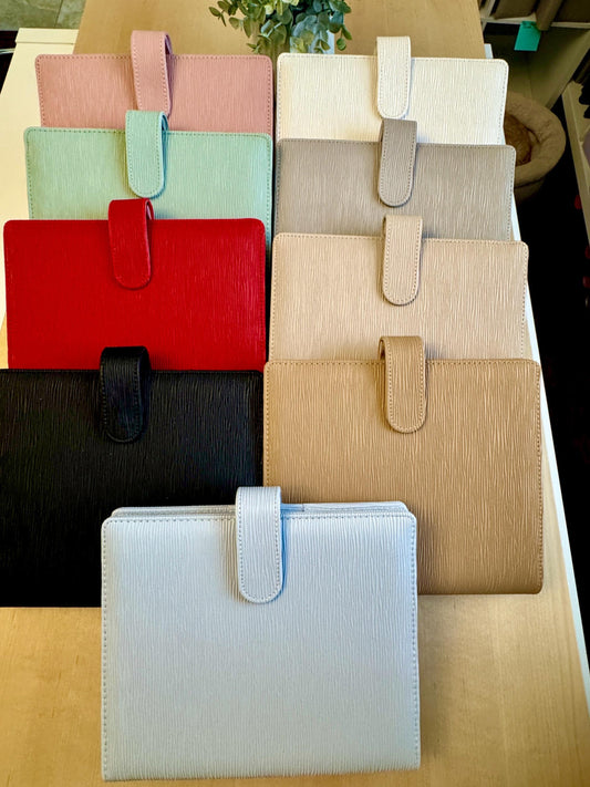 Saffiano A5 Budget Binder: Gold Rings, Cash Envelope Wallet