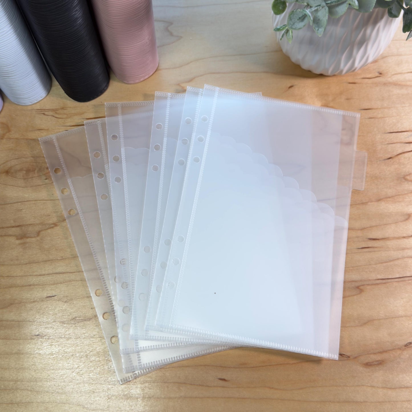 A5 Scalloped Pocket Envelopes | 2-Pocket Binder Inserts | Set of 6 + Labels | Clear • Pink • White |