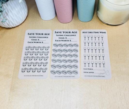 Age Like Fine Wine Savings Challenge Tracker: Save Your Age | Laminated Vellum