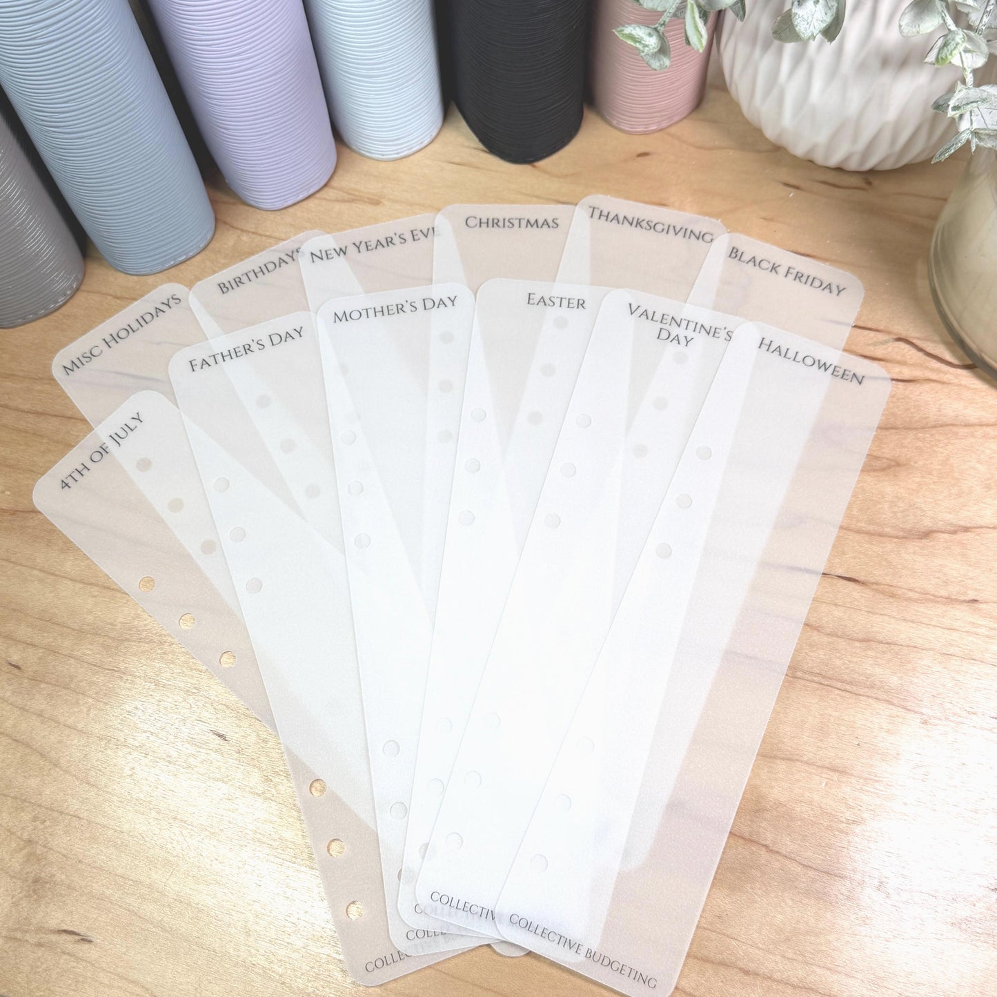 A5 A6 Budget Binder Dividers – Matte Vellum Holiday & Birthday Cash Stuffing Bookmark Tabs