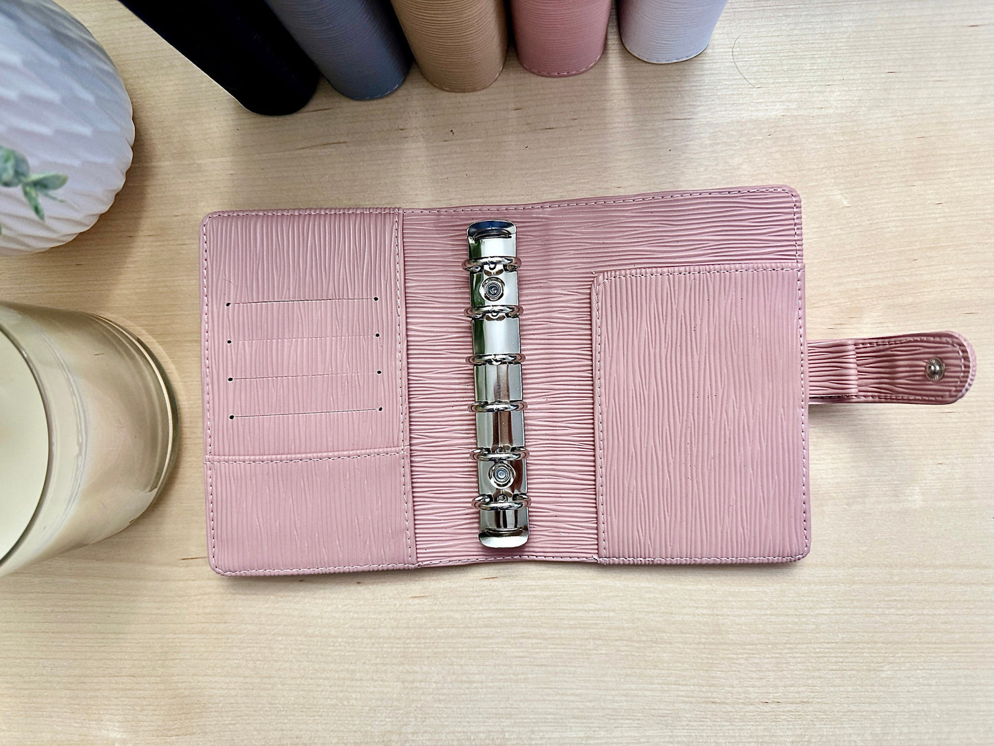 A7 Saffiano Budget Binder Wallet: Buckle Closure, Cash Envelope Organizer