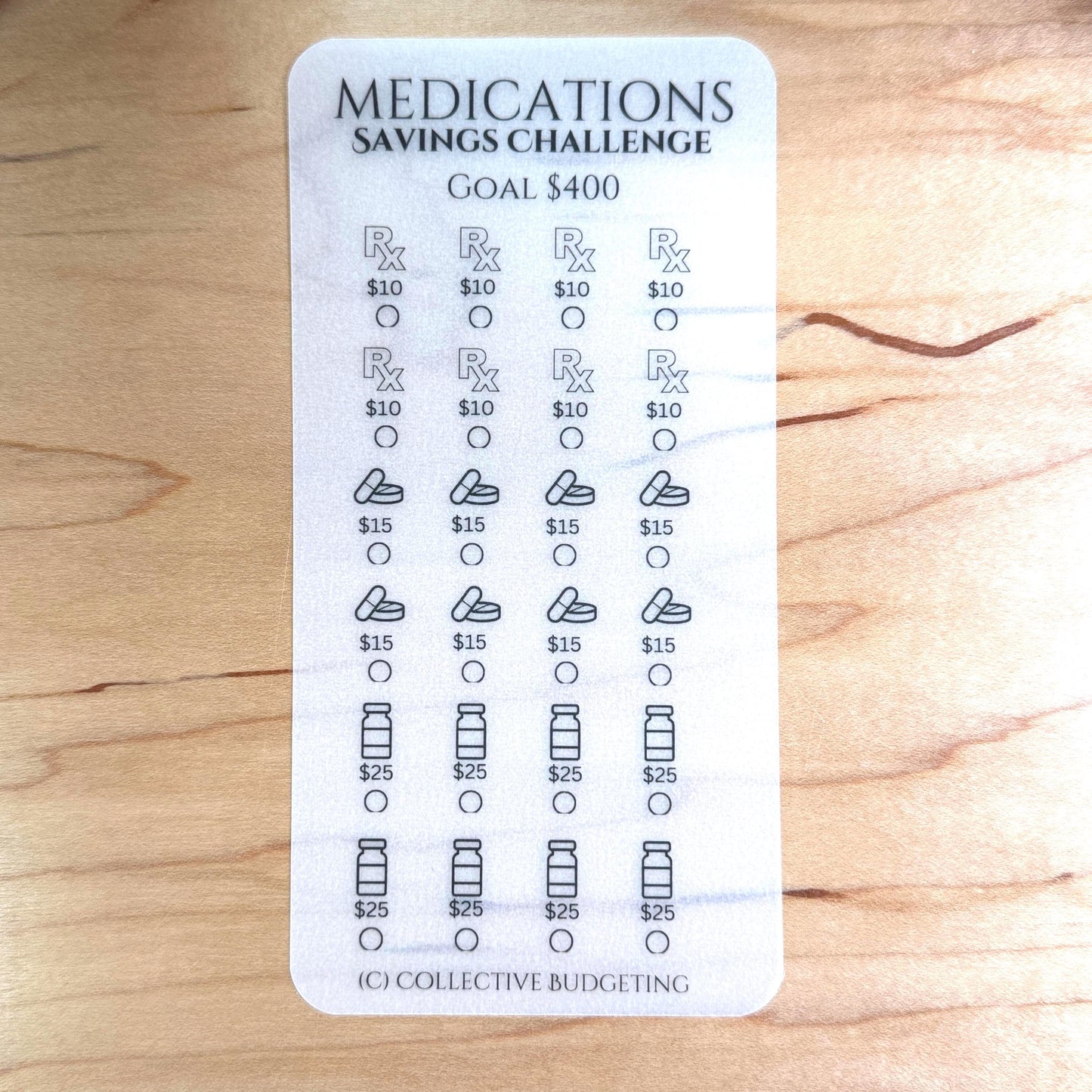Medical Savings Challenge Tracker: Medications & Healthcare Budget | Laminated Vellum