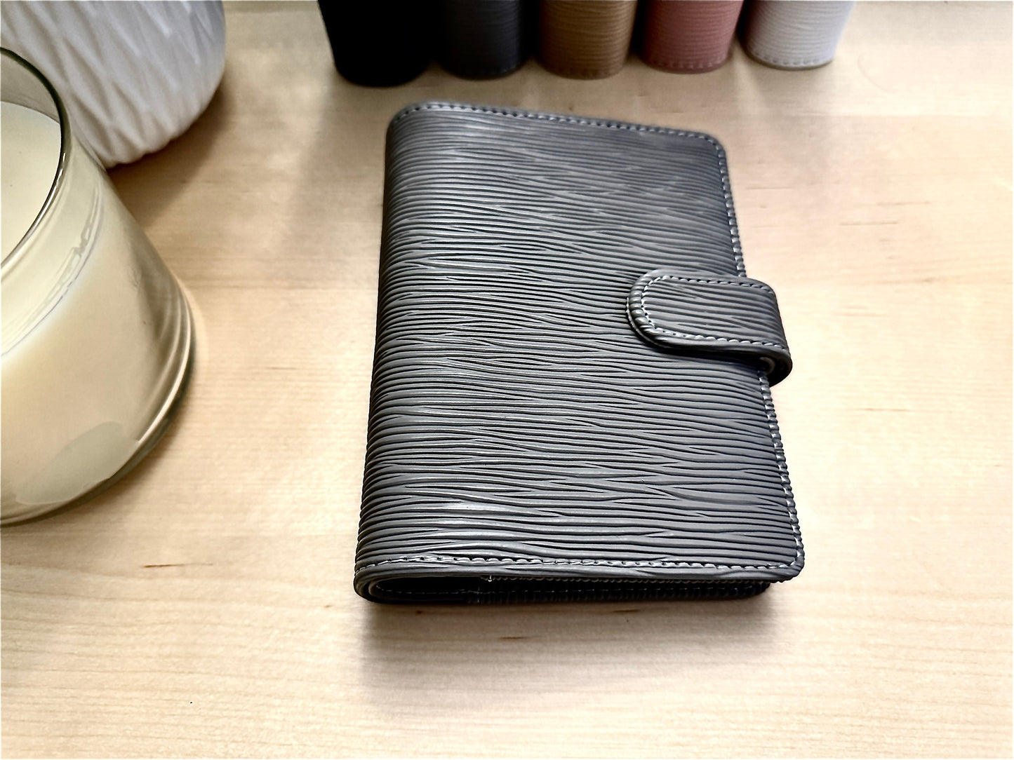 A7 Saffiano Budget Binder Wallet: Buckle Closure, Cash Envelope Organizer