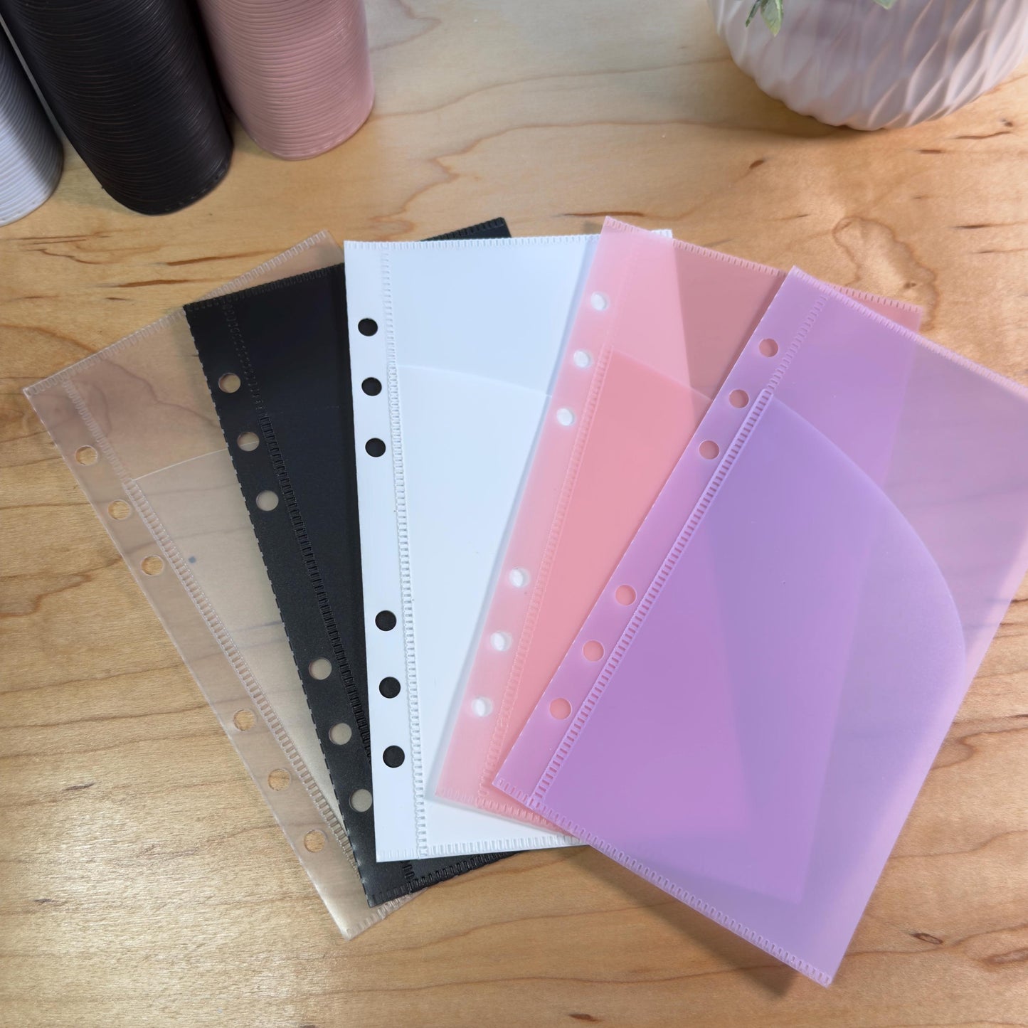 A6 Curved Pocket Envelopes | 2-Pocket Binder Inserts | Set of 6 | Reinforced | 5 Colors |
