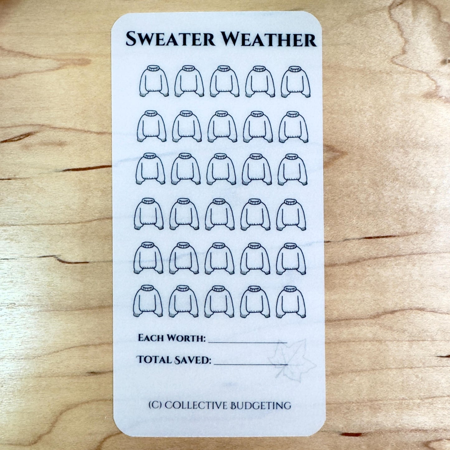 Sweater Weather Savings Challenge | Laminated Budget Tracker Card | Cash Stuffing Envelope Insert | Reusable